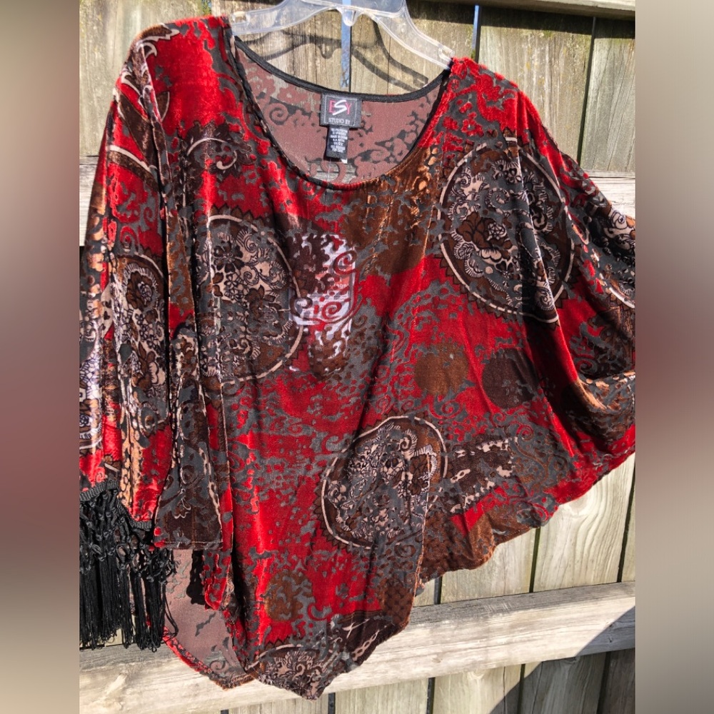 Especially Yours Velvet Burnout Fringed Top  Poncho Tunic